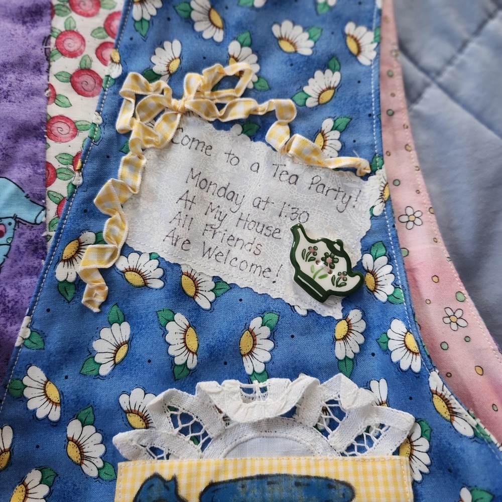 Hand Made Patchwork Granny Tea Party Quilted Vest Embellished Applique Cottage - Picture 15 of 15